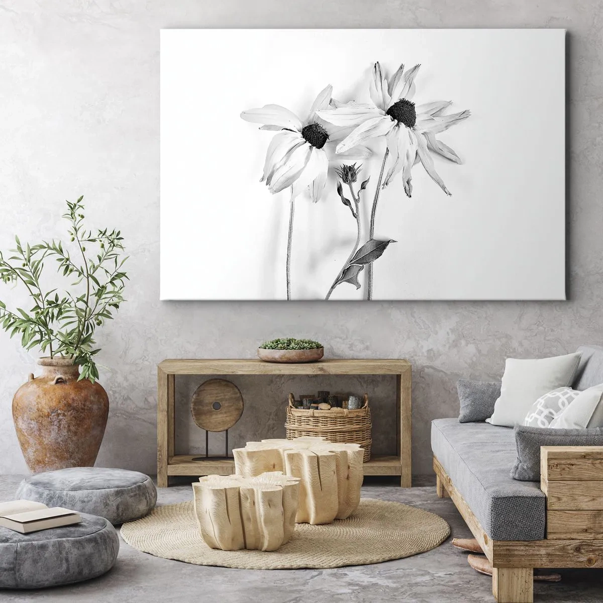 Canvas picture - Black and white flowers with a subtle composition - 70x50cm - No one Wants To Be Alone - Modern wall decoration for the living room and bedroom ARTTOR