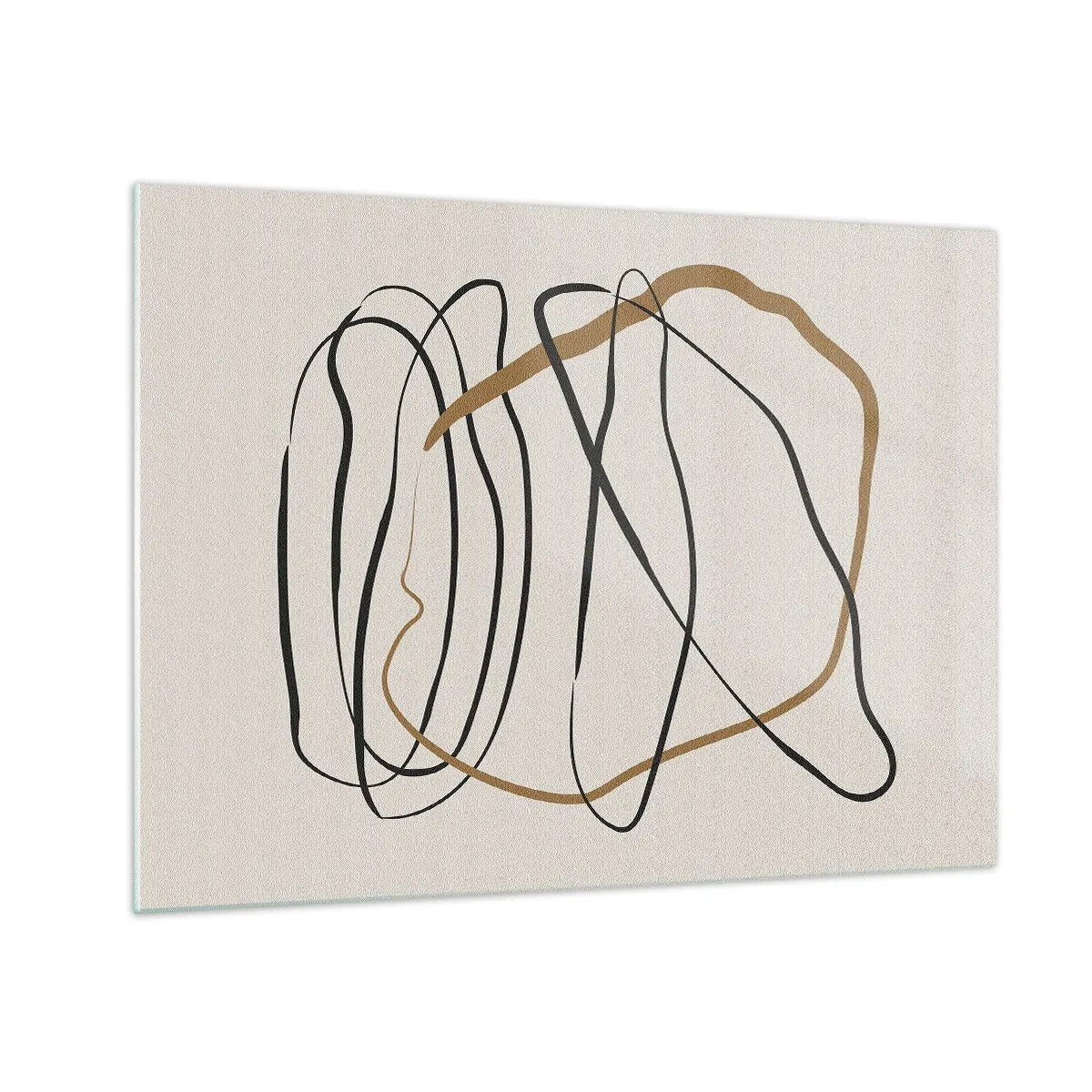 Glass picture - An expressive composition of lines in black and brown on a light background. - 70x50cm - Composition - Dance of Possession - Modern wall decoration for the living room and bedroom ARTTOR