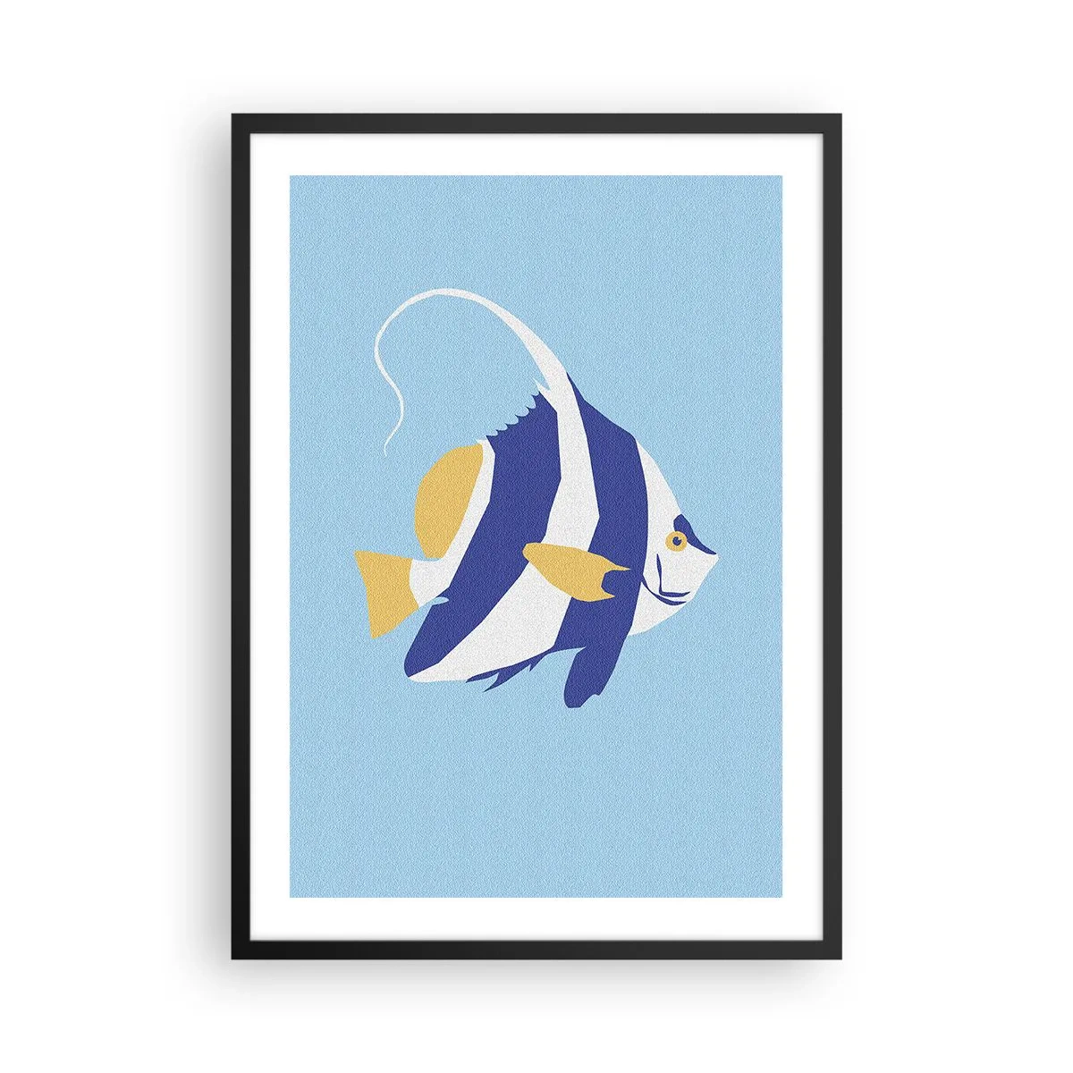 Poster in black frame - A minimalist graphic of an exotic fish on a blue background. - 50x70cm - Miss of Tropical Waters - Modern wall decoration for the living room and bedroom ARTTOR