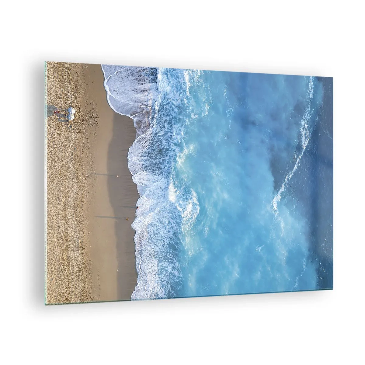 Glass picture - Aerial view of the beach and crashing waves - 70x50cm - Power of the Blue - Modern wall decoration for the living room and bedroom ARTTOR
