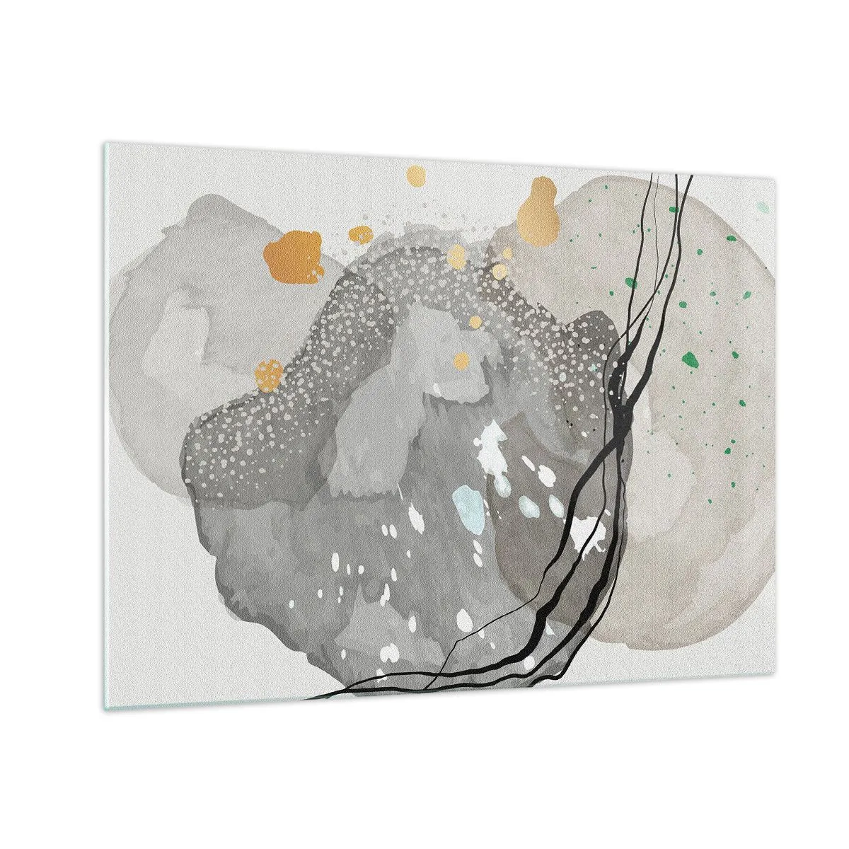 Glass picture - Organic shapes and spots in muted colors with details - 70x50cm - Organic Composition - Modern wall decoration for the living room and bedroom ARTTOR