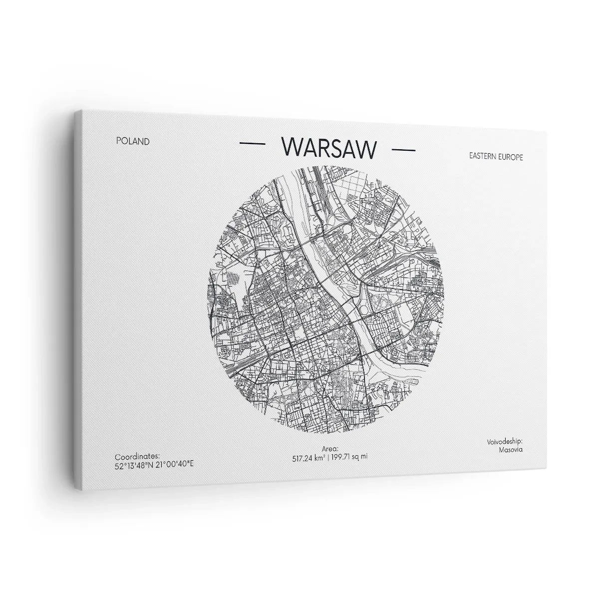 Canvas picture - A map of Warsaw in a minimalist style - 70x50cm - Anatomy of Warsaw - Modern wall decoration for the living room and bedroom ARTTOR