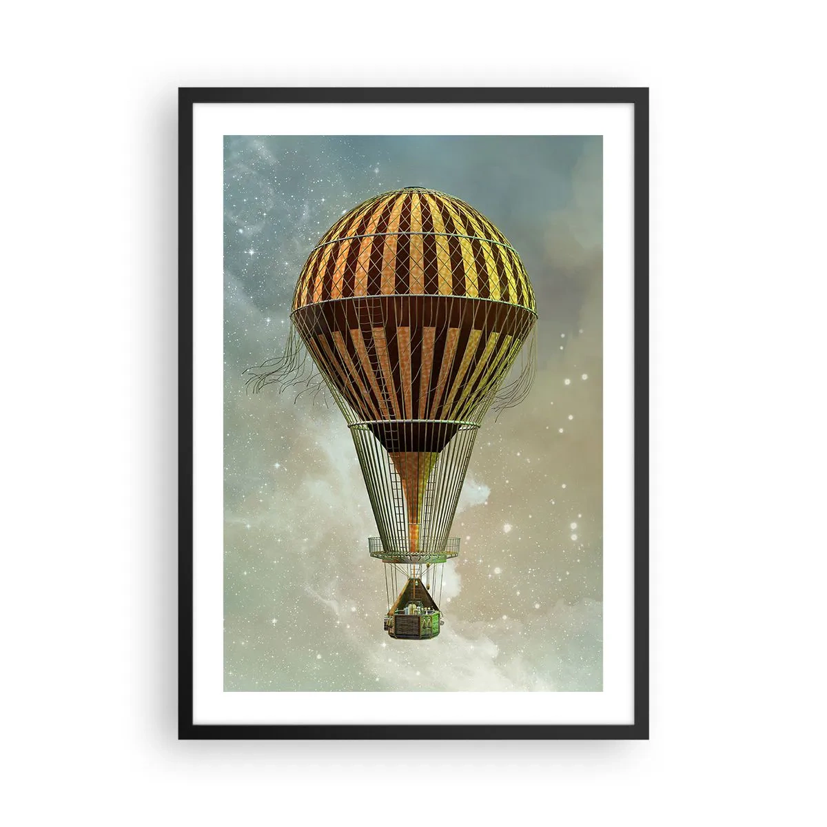 Poster in black frame - A golden balloon floating in outer space - 50x70cm - Pioneer Flight - Modern wall decoration for the living room and bedroom ARTTOR