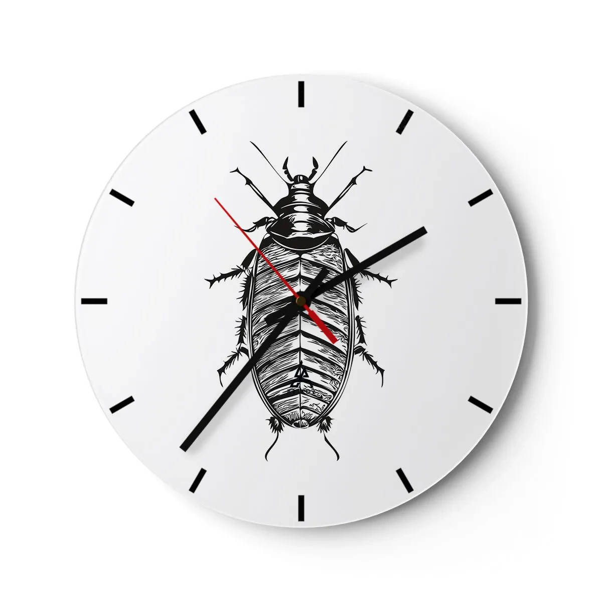 Wall clock - Clock on glass - A graphic of an insect in the style of an engraving on a white background - 30x30cm - What a Specimen - Modern wall decoration for the living room, kitchen, and bedroom ARTTOR
