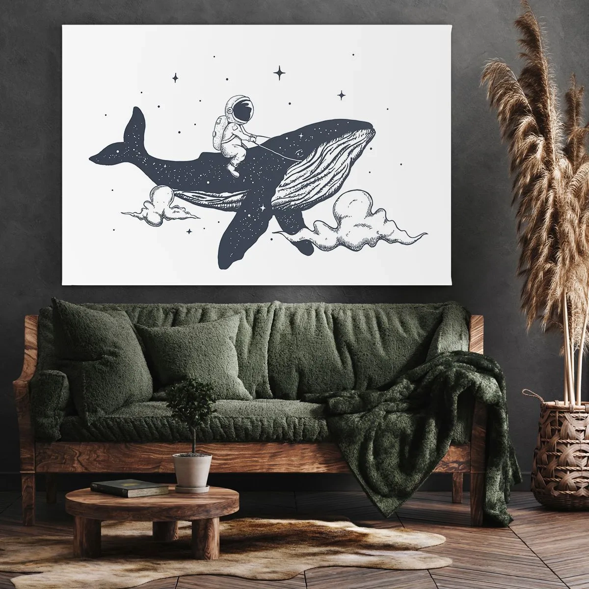 Canvas picture - Astronaut on a whale floating in space - 70x50cm - Space Adventure - Modern wall decoration for the living room and bedroom ARTTOR