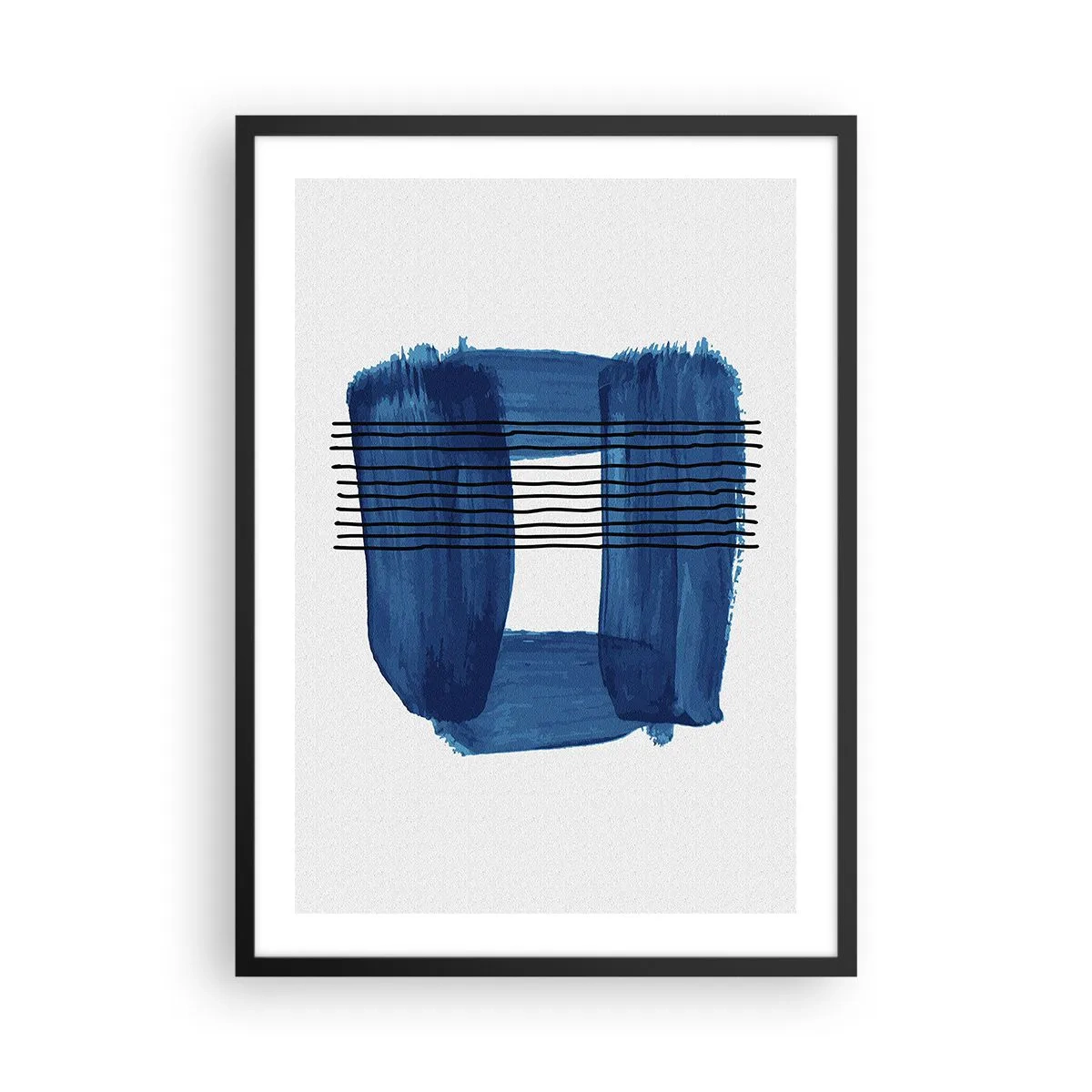 Poster in black frame - Abstract composition in shades of blue - 50x70cm - Blue and Black Composition - Modern wall decoration for the living room and bedroom ARTTOR