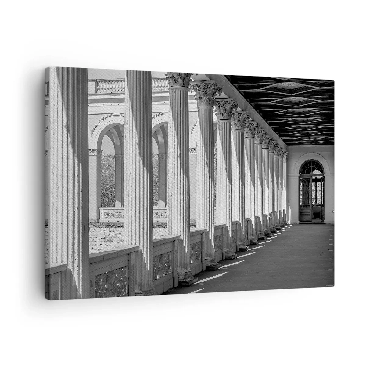 Canvas picture - Classical style colonnade in black and white - 70x50cm - Sunny Arcade - Modern wall decoration for the living room and bedroom ARTTOR