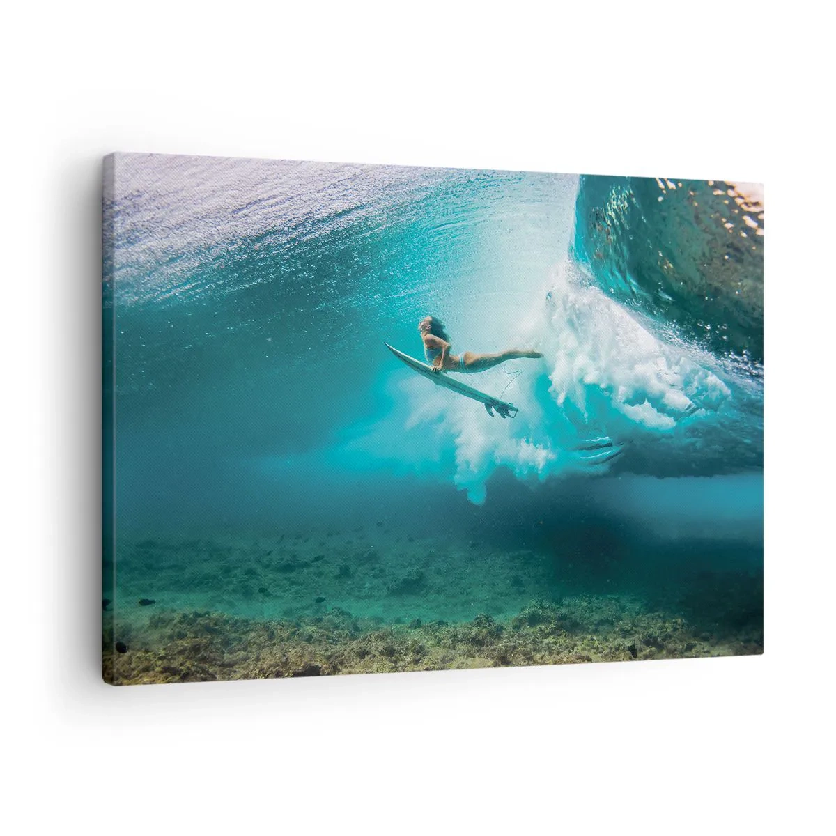Canvas picture - Surfer under a wave in the blue ocean water - 70x50cm - Undewater World - Modern wall decoration for the living room and bedroom ARTTOR