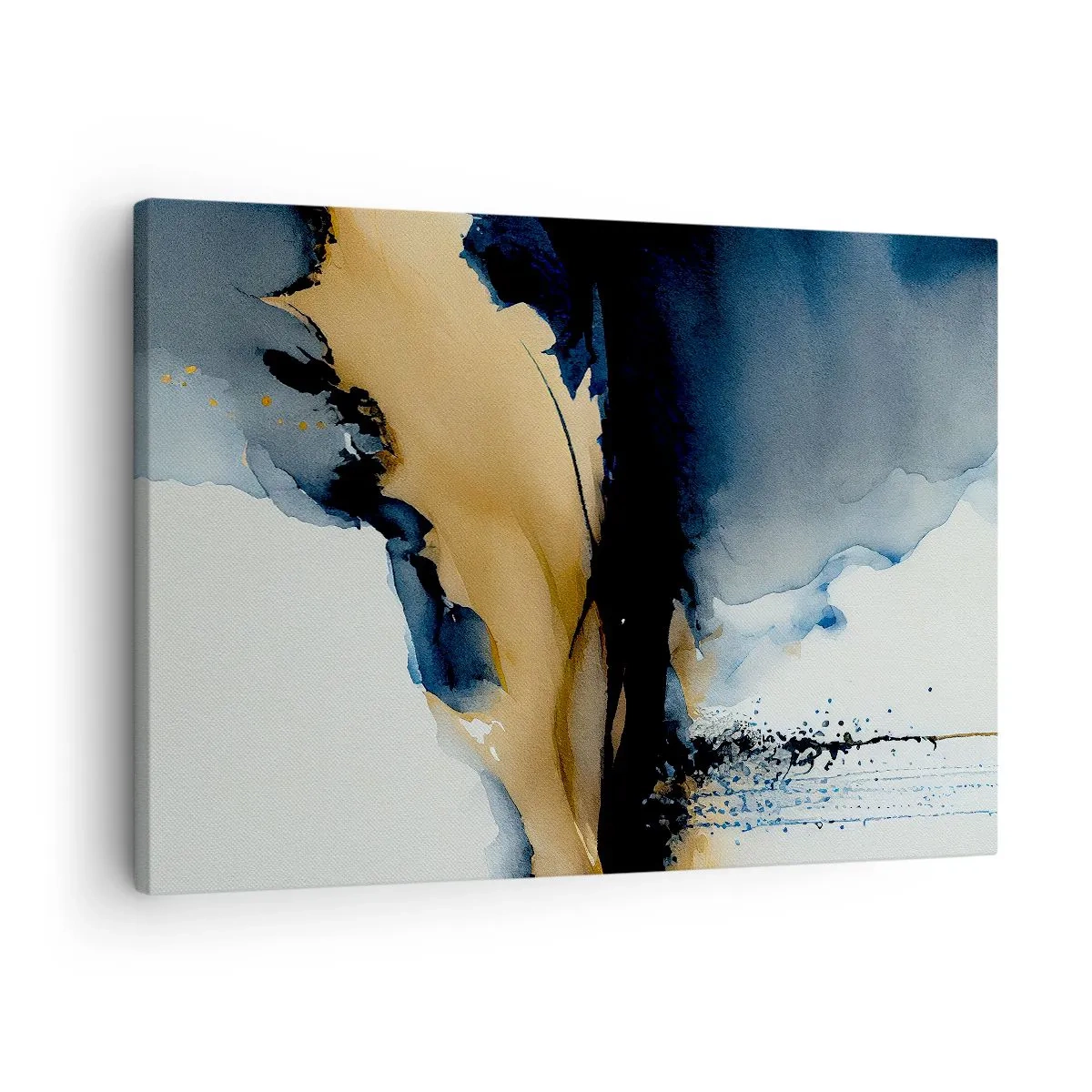 Canvas picture - An abstract composition in shades of navy blue and gold - 70x50cm - Behind the Curtain - Modern wall decoration for the living room and bedroom ARTTOR