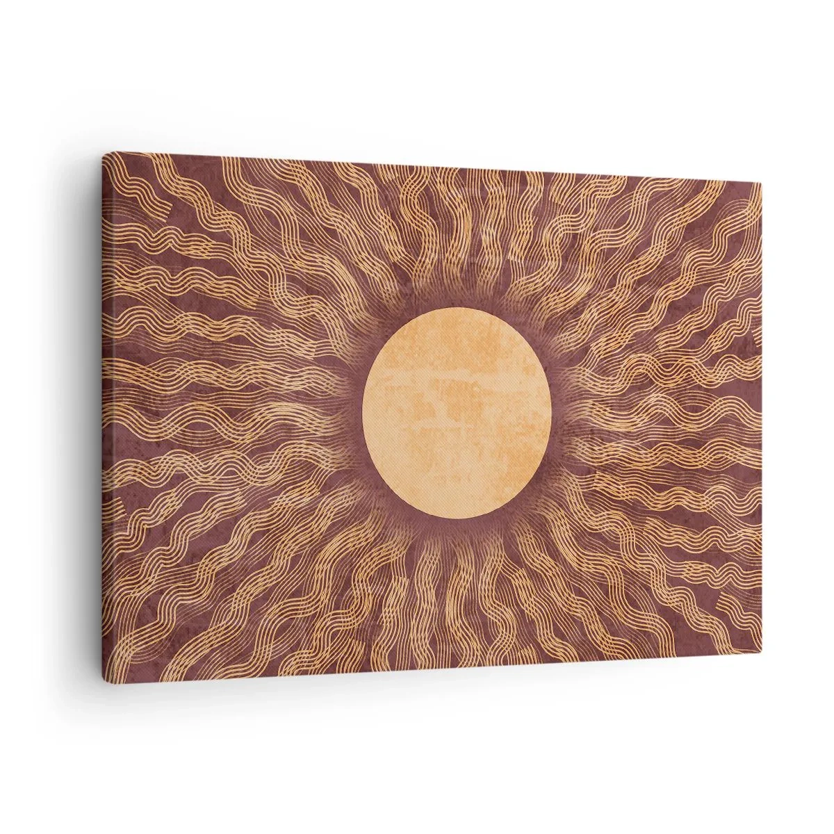 Canvas picture - Sunny pattern with rays on a background in shades of brown - 70x50cm - Sun Icon - Modern wall decoration for the living room and bedroom ARTTOR