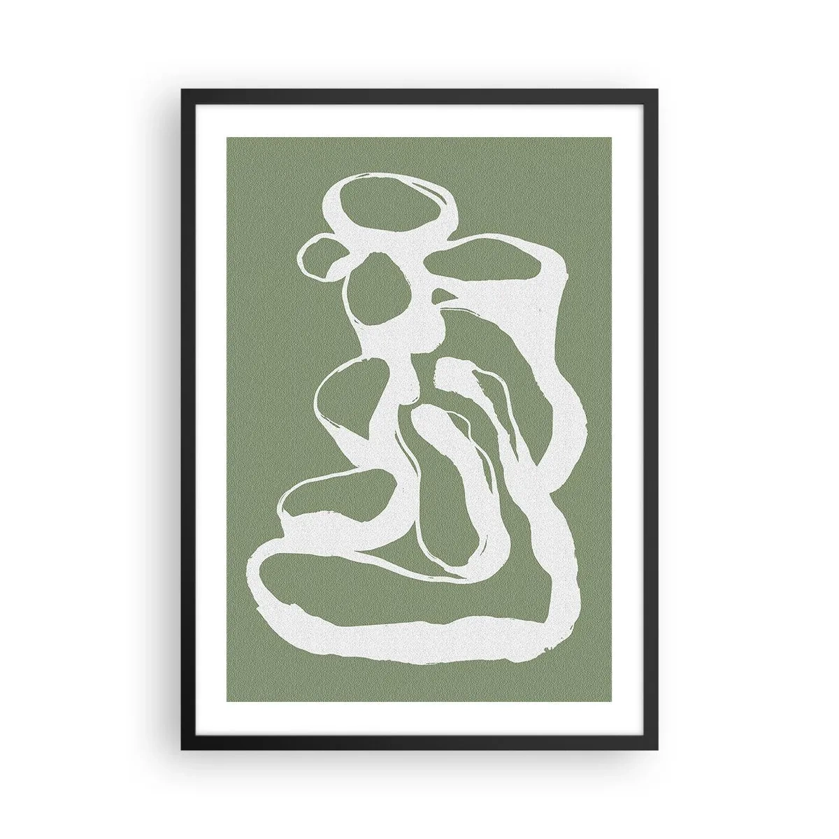 Poster in black frame - Abstract white composition on a green background - 50x70cm - The Call of Space - Modern wall decoration for the living room and bedroom ARTTOR