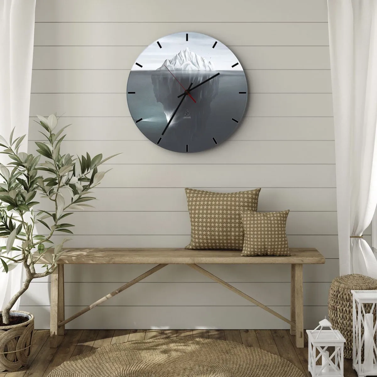 Wall clock - Clock on glass - An iceberg with a visible underwater part in cool tones - 30x30cm - Underwater Secret - Modern wall decoration for the living room, kitchen, and bedroom ARTTOR