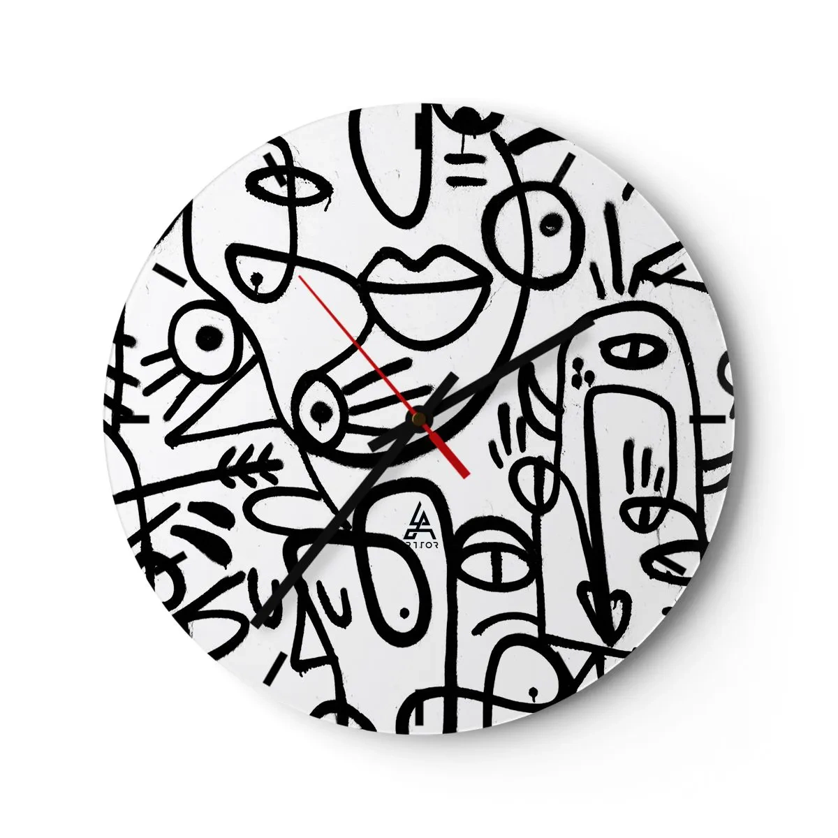 Wall clock - Clock on glass - Abstract line art faces on white background - 30x30cm - Faces and Mirages - Modern wall decoration for the living room, kitchen, and bedroom ARTTOR