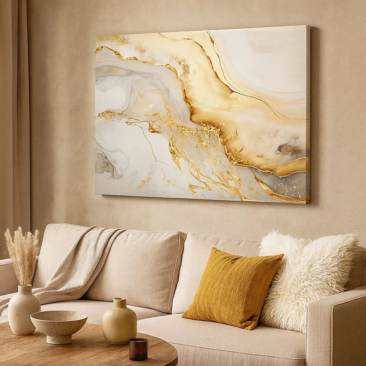 Canvas picture - Gold and marble abstract patterns on a light background - 70x50cm - Abstract: Beauty and Good - Modern wall decoration for the living room and bedroom ARTTOR