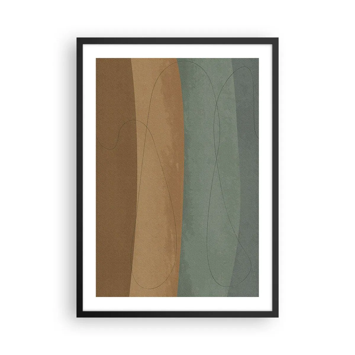 Poster in black frame - Organic lines on earthy and green backgrounds - 50x70cm - Horizontal Compostion - Modern wall decoration for the living room and bedroom ARTTOR