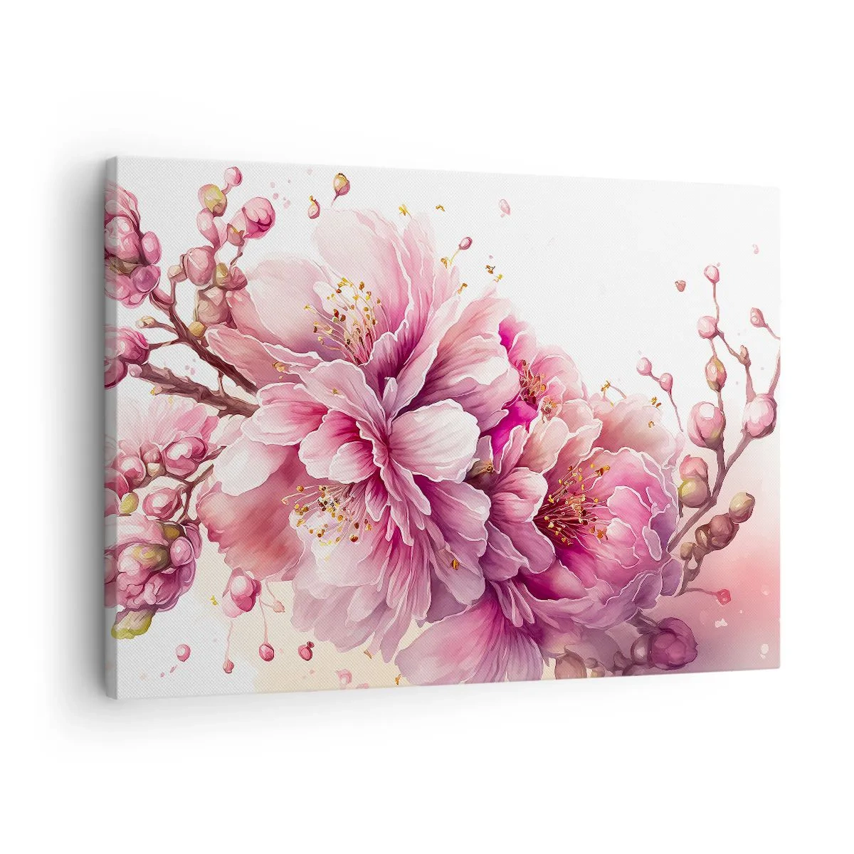 Canvas picture - Delicate cherry blossoms in full bloom against a light background - 70x50cm - Land of Cherry Blossoms - Modern wall decoration for the living room and bedroom ARTTOR