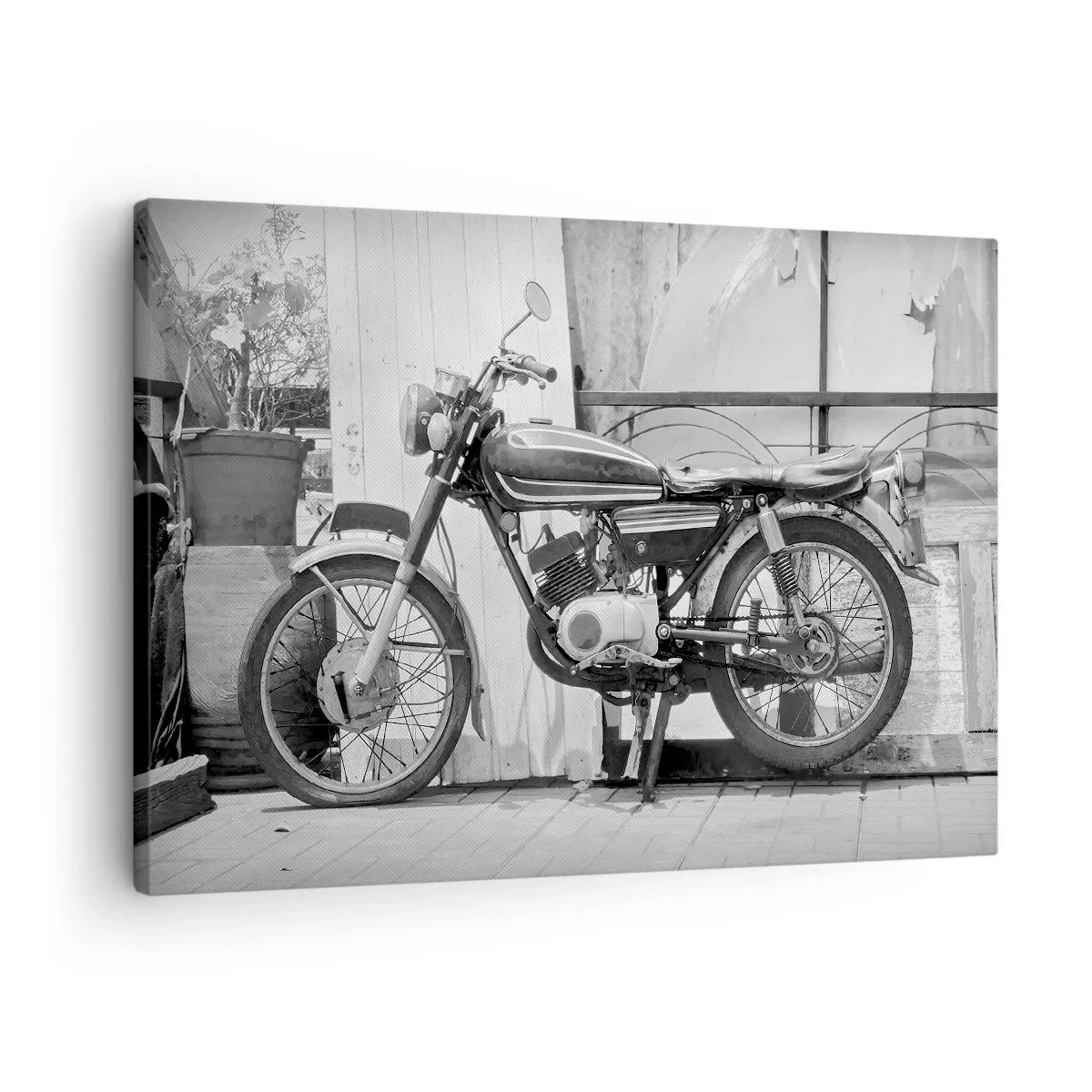 Canvas picture - Black and white photo of a classic motorcycle - 70x50cm - Classics above All - Modern wall decoration for the living room and bedroom ARTTOR