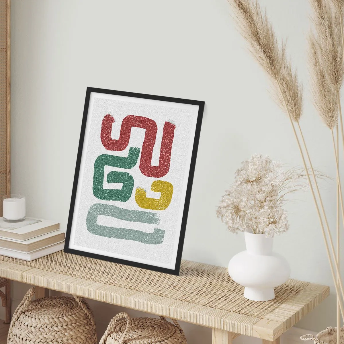 Poster in black frame - Abstract shapes in earthy tones on a light background - 50x70cm - In an Unknown Language - Modern wall decoration for the living room and bedroom ARTTOR