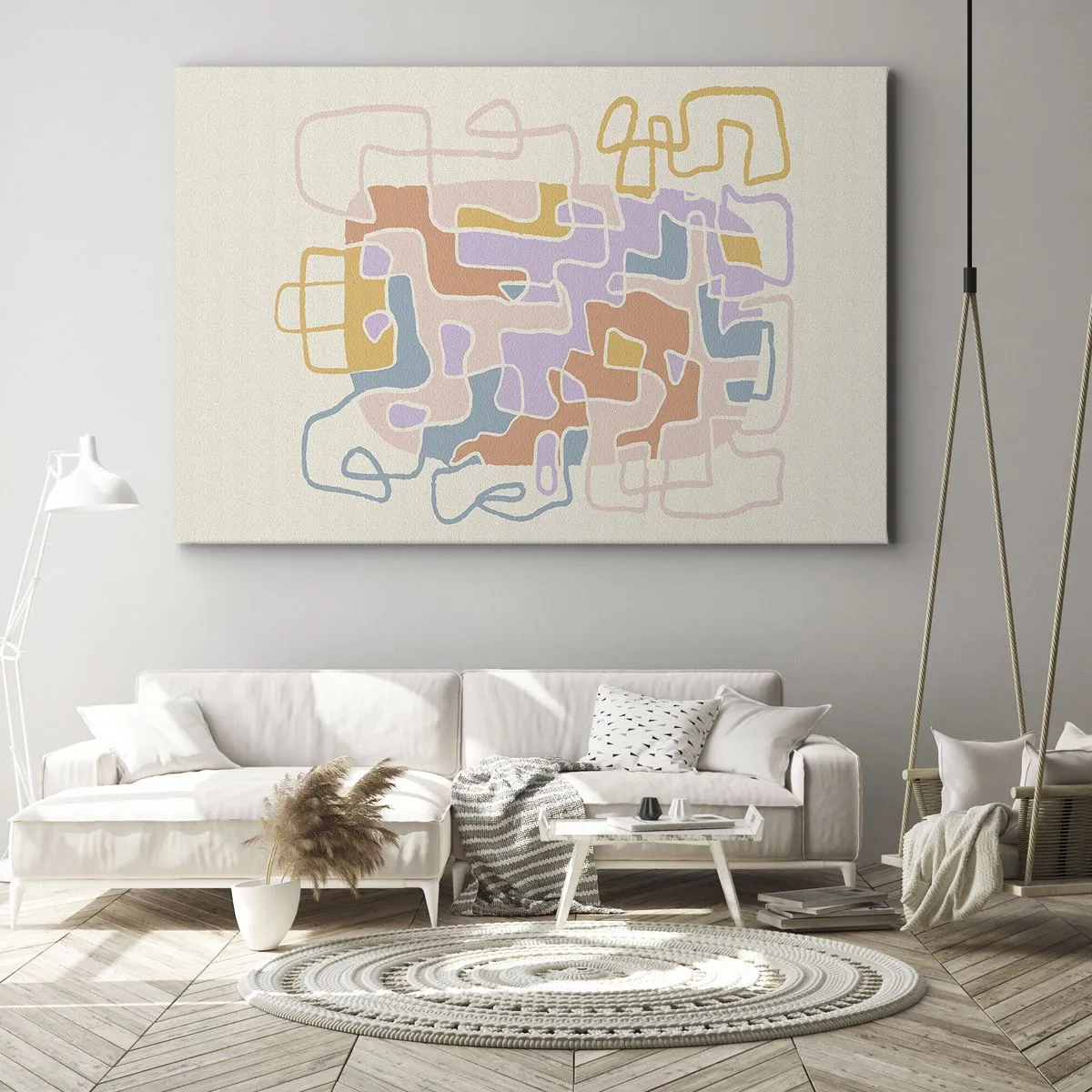 Canvas picture - Pastel abstract lines creating geometric patterns - 70x50cm - Maze - Joyful Adventure - Modern wall decoration for the living room and bedroom ARTTOR