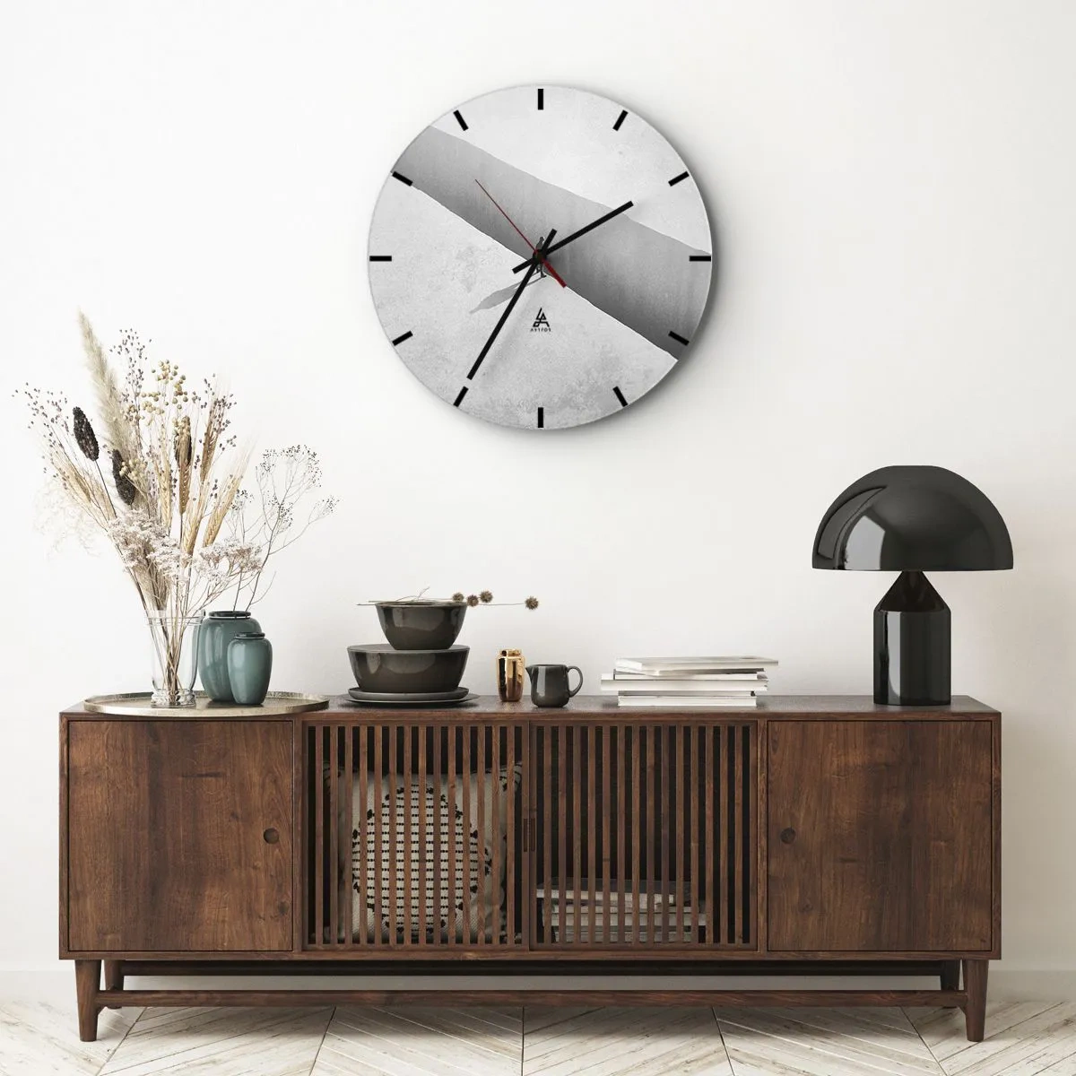 Wall clock - Clock on glass - A minimalist silhouette of a figure in a light perspective - 30x30cm - Clear Goal - Modern wall decoration for the living room, kitchen, and bedroom ARTTOR