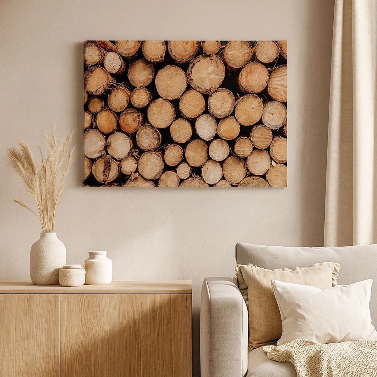 Canvas picture - Piles of felled tree trunks arranged in harmony - 70x50cm - New Beginning - Modern wall decoration for the living room and bedroom ARTTOR