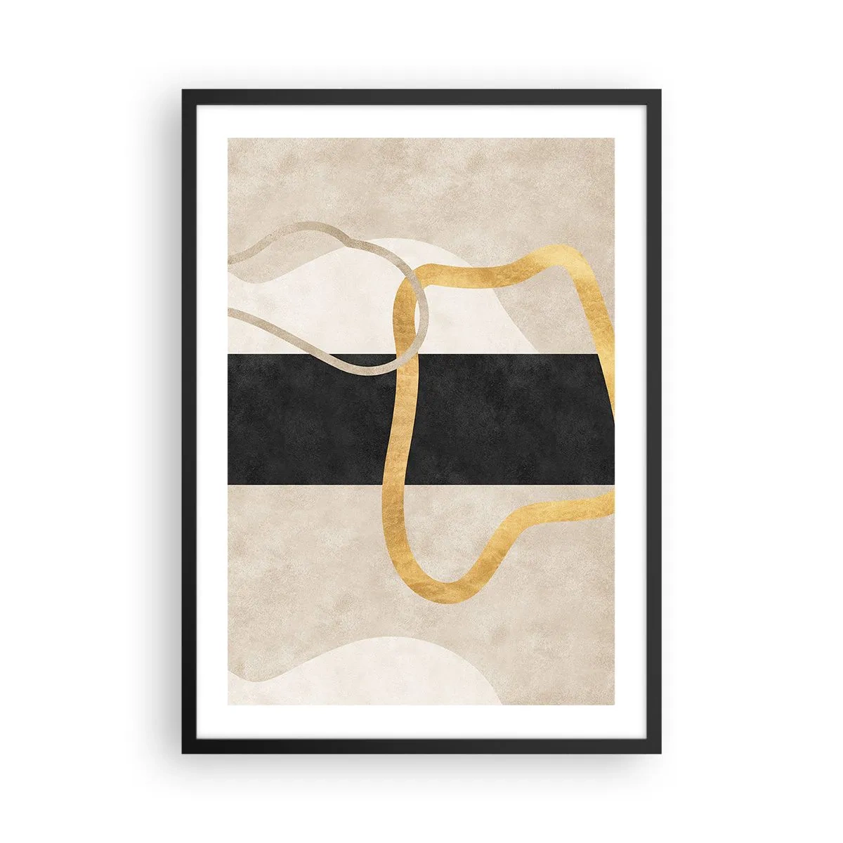 Poster in black frame - Abstract composition with black, gold and a neutral background - 50x70cm - Shapes in Loops - Modern wall decoration for the living room and bedroom ARTTOR