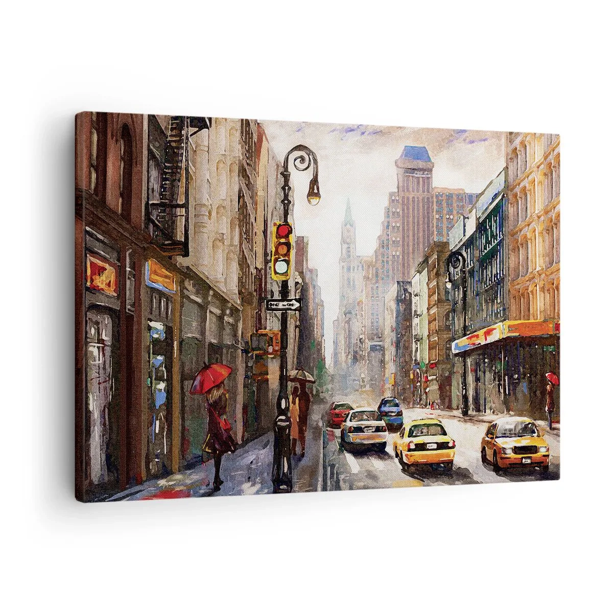 Canvas picture - Cityscape with a street and yellow taxis - 70x50cm - New York - Colourful in Rain - Modern wall decoration for the living room and bedroom ARTTOR