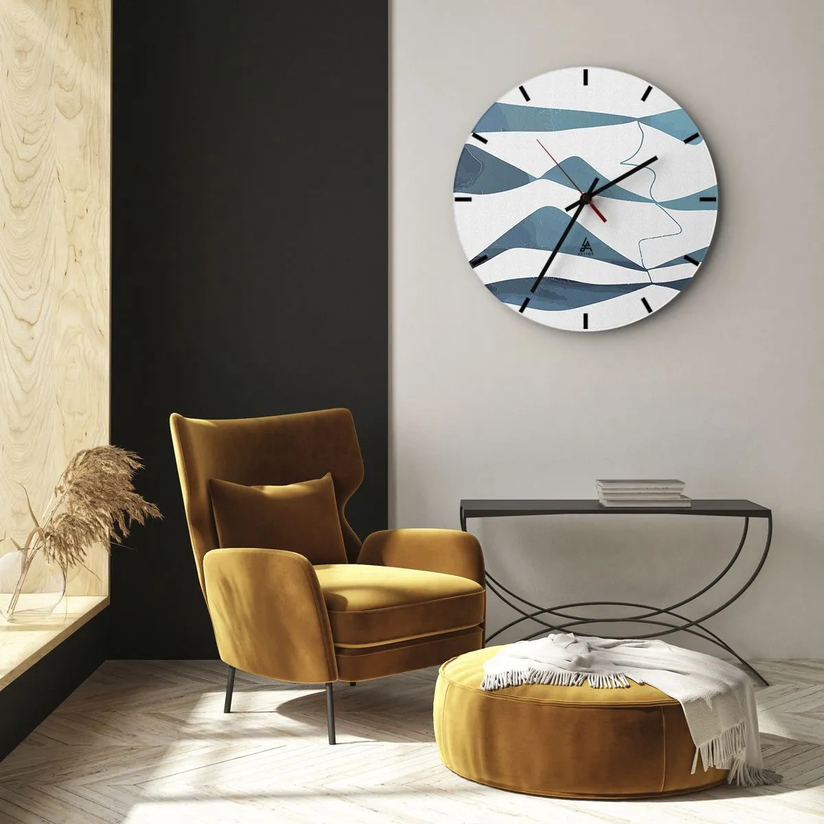 Wall clock - Clock on glass - Abstract waves and lines on a white background in shades of turquoise - 30x30cm - Abstract: Turquoise Relation - Modern wall decoration for the living room, kitchen, and bedroom ARTTOR