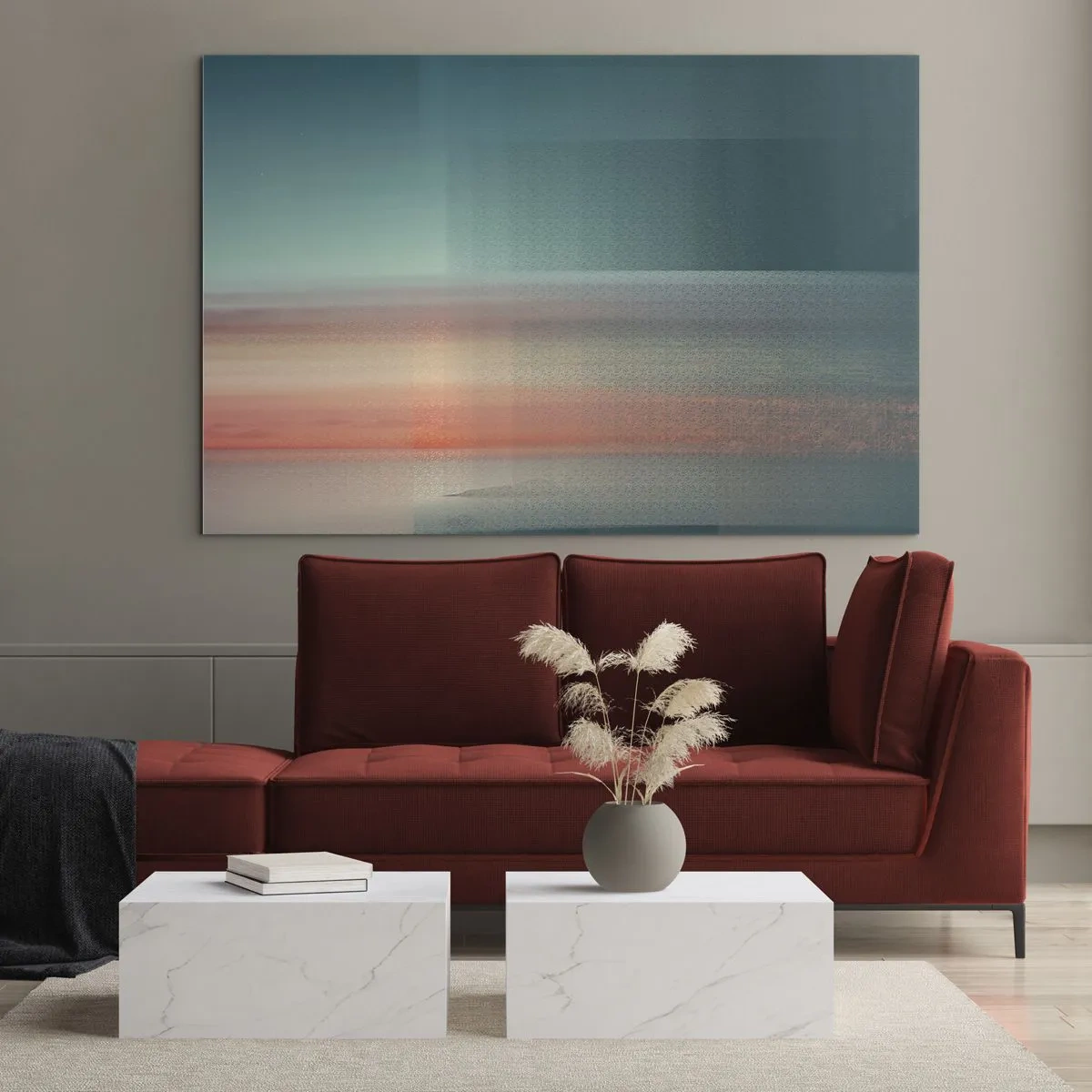 Glass picture - A pastel abstraction reminiscent of light waves at sunset. - 70x50cm - Abstract: Light Waves - Modern wall decoration for the living room and bedroom ARTTOR