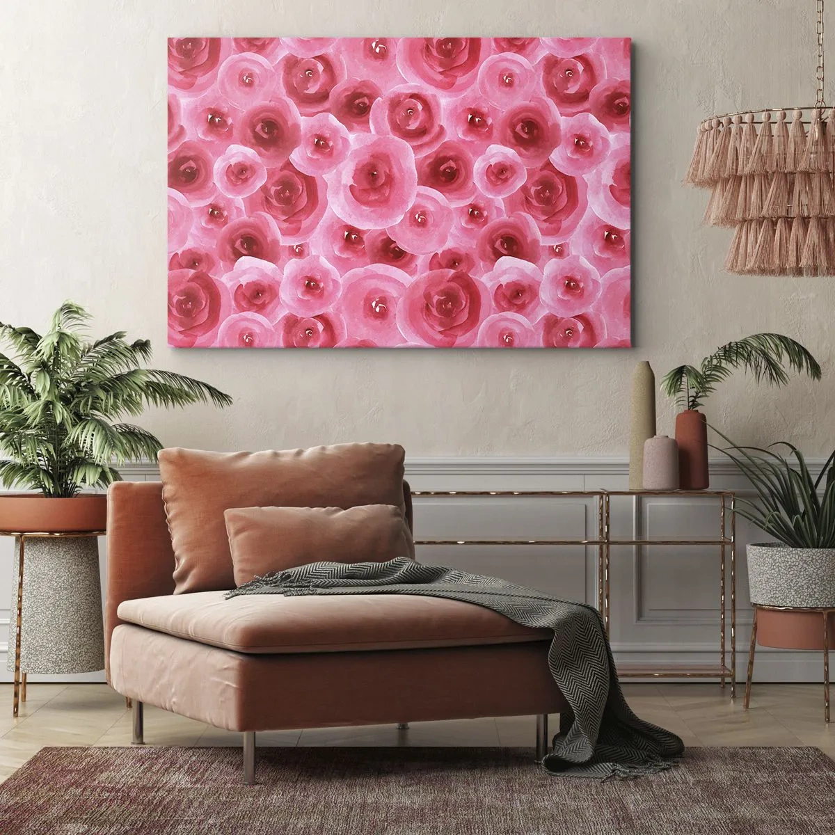Canvas picture - Delicate roses in pastel shades of pink - 70x50cm - Roses at the Bottom and at the Top - Modern wall decoration for the living room and bedroom ARTTOR