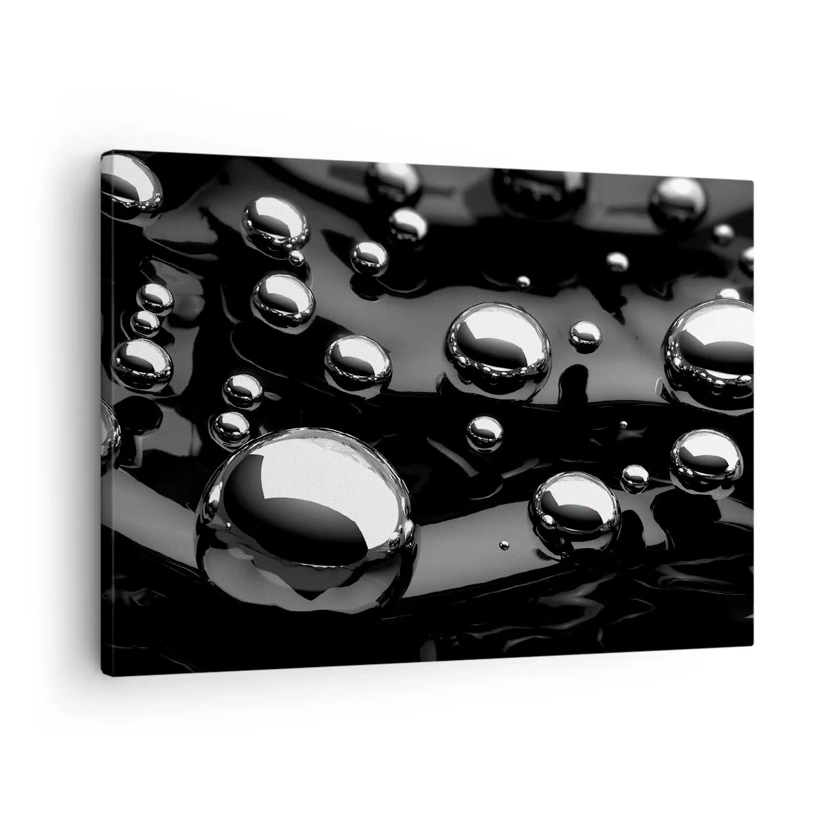 Canvas picture - Abstract drops on a black surface - 70x50cm - From Black Depths - Modern wall decoration for the living room and bedroom ARTTOR