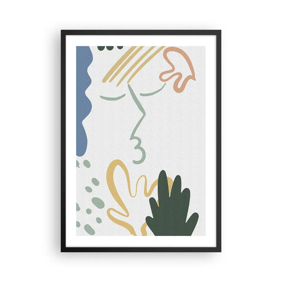 Poster in black frame - Abstract portrait in pastels - 50x70cm - Kiss of Flowers - Modern wall decoration for the living room and bedroom ARTTOR
