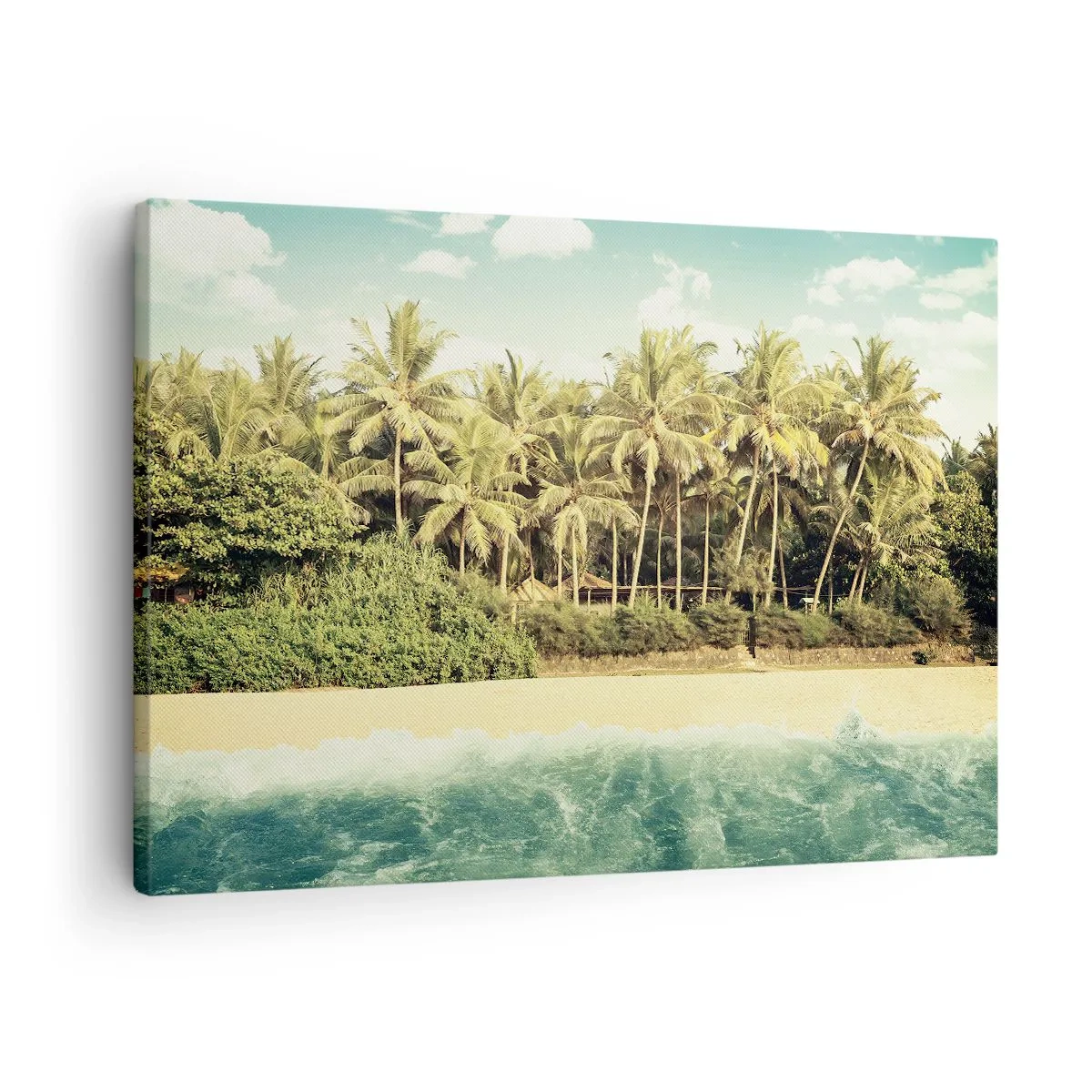Canvas picture - Tropical beach with palm trees and turquoise sea - 70x50cm - How about Here? - Modern wall decoration for the living room and bedroom ARTTOR