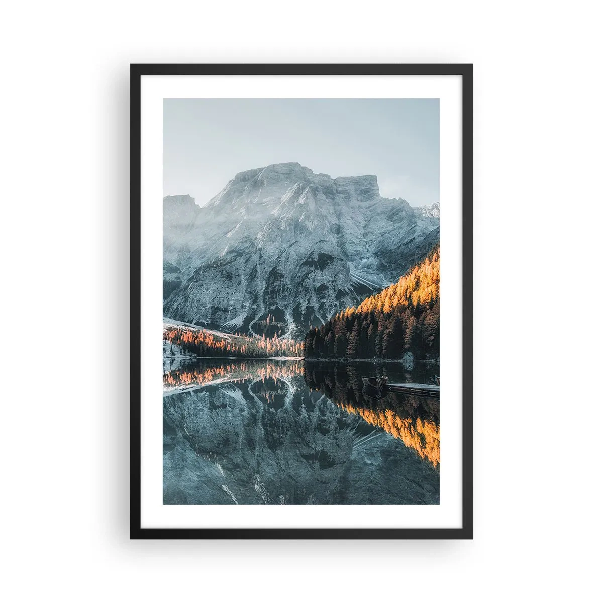 Poster in black frame - Mountain landscape reflected in the lake at sunset - 50x70cm - Mirror Landscape - Modern wall decoration for the living room and bedroom ARTTOR