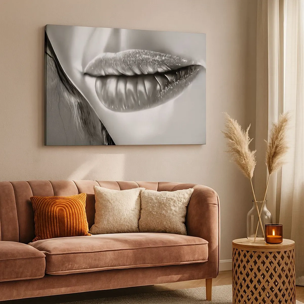 Canvas picture - Black and white close-up of a woman's lips with a glossy effect and details. - 70x50cm - I Know What You Are Thinking - Modern wall decoration for the living room and bedroom ARTTOR