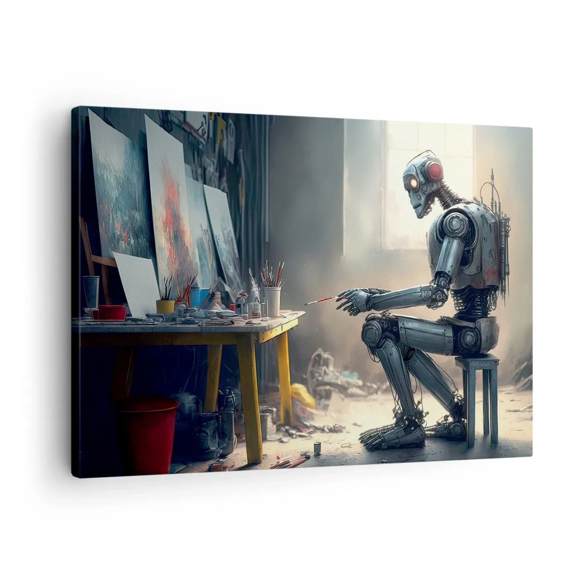 Canvas picture - A robot painting a picture in an art studio - 70x50cm - Act of Creation - Modern wall decoration for the living room and bedroom ARTTOR