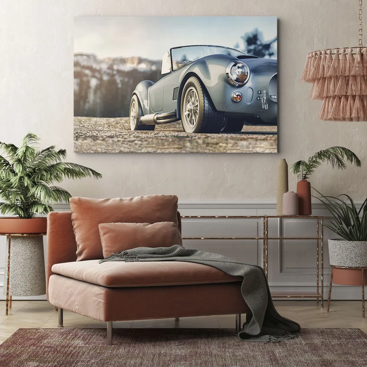 Canvas picture - Classic convertible car in a picturesque setting - 70x50cm - Styel Is What Counts - Modern wall decoration for the living room and bedroom ARTTOR