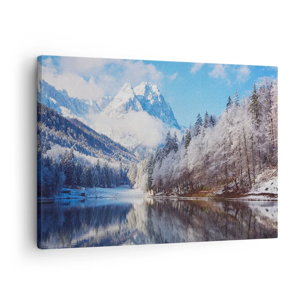 Canvas picture - Winter mountain landscape with snow-covered trees and a lake - 70x50cm - Snow Patrol - Modern wall decoration for the living room and bedroom ARTTOR
