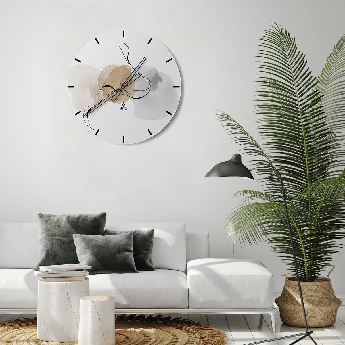 Wall clock - Clock on glass - Abstract pastel spots and black lines on a white background - 30x30cm - Air Beads - Modern wall decoration for the living room, kitchen, and bedroom ARTTOR