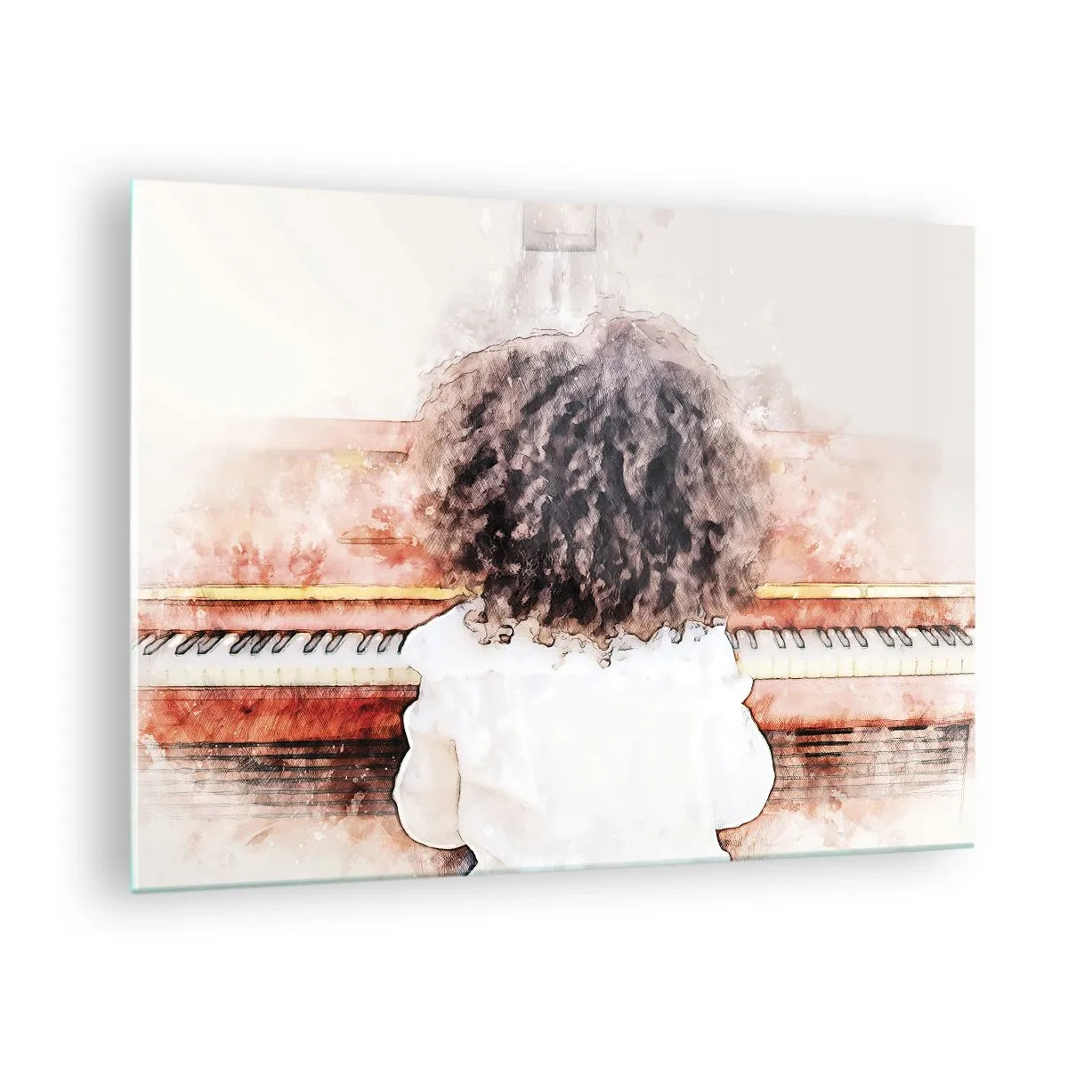 Glass picture - A child with curly hair playing the piano - 70x50cm - In a New World - Modern wall decoration for the living room and bedroom ARTTOR