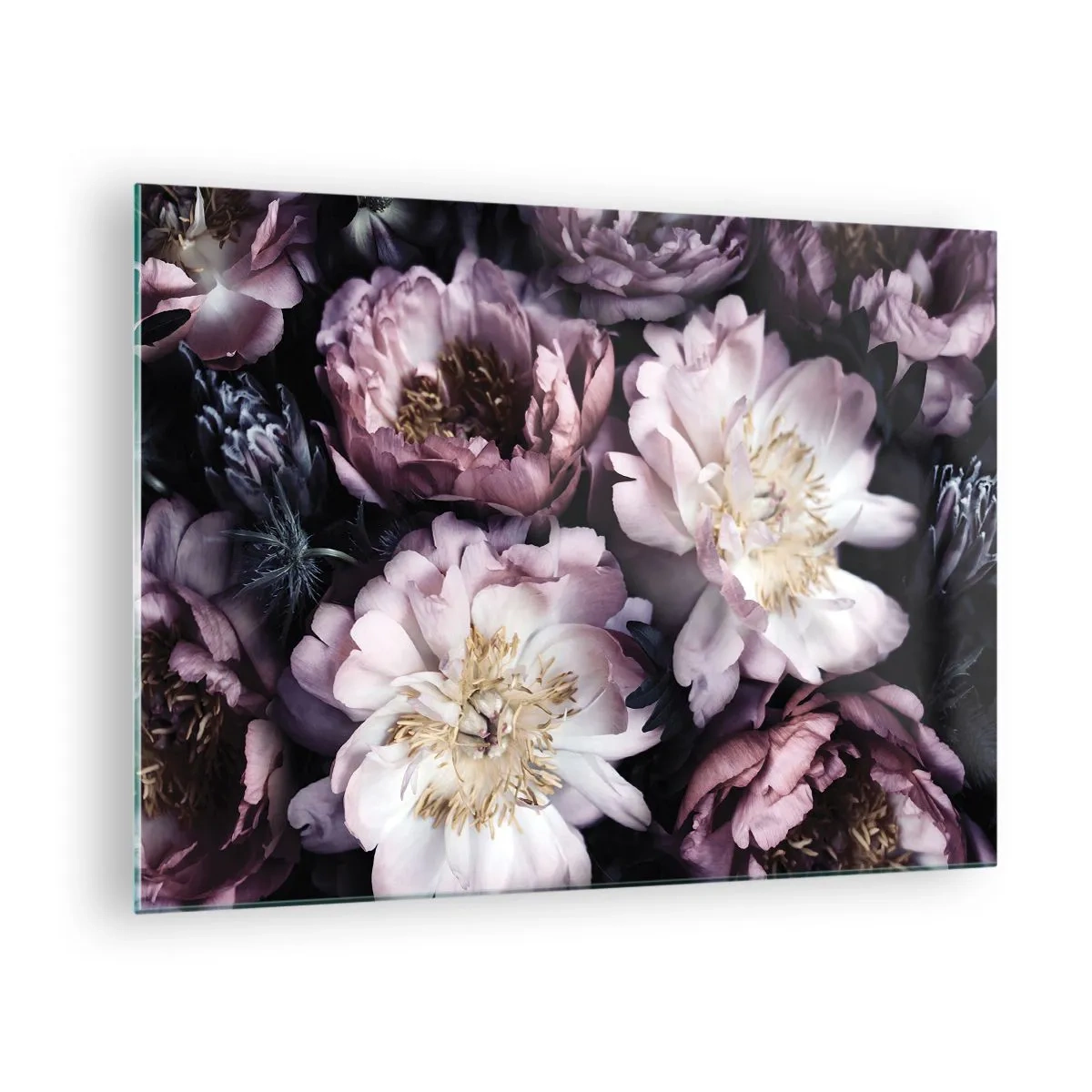 Glass picture - A romantic bouquet of peonies in muted purples and pinks - 70x50cm - Old Style Bouquet - Modern wall decoration for the living room and bedroom ARTTOR
