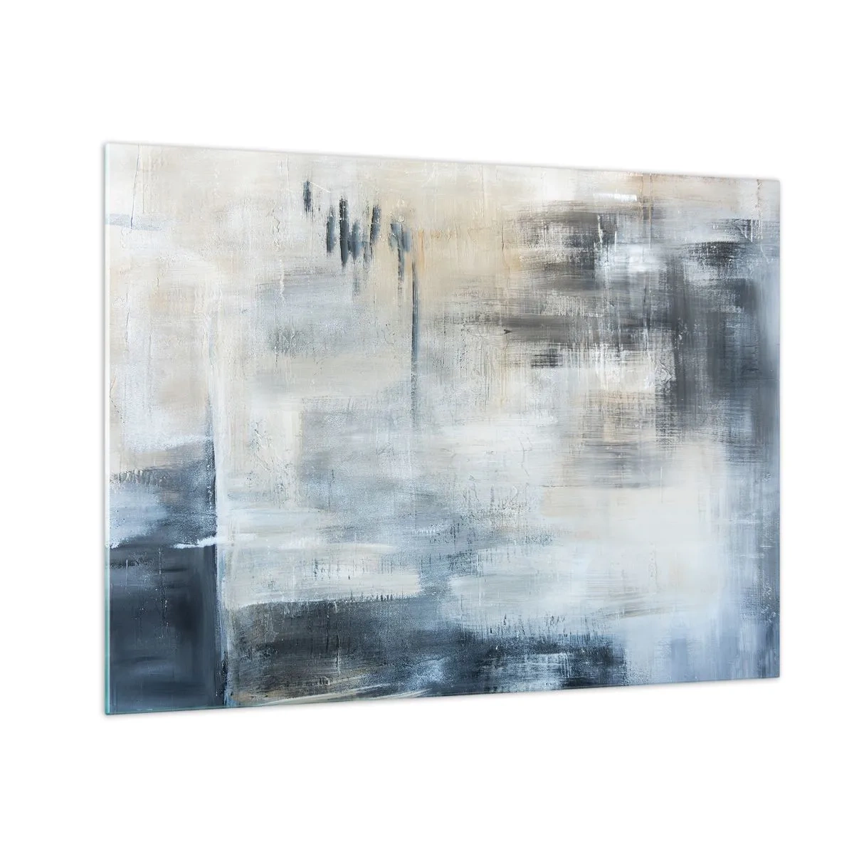 Glass picture - Abstract composition in shades of blue and gray - 70x50cm - Behind the Curtain of Blue - Modern wall decoration for the living room and bedroom ARTTOR