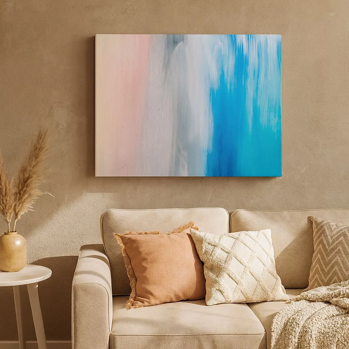 Canvas picture - Abstract brushstrokes in shades of blue and pink - 70x50cm - Elements: Air - Modern wall decoration for the living room and bedroom ARTTOR