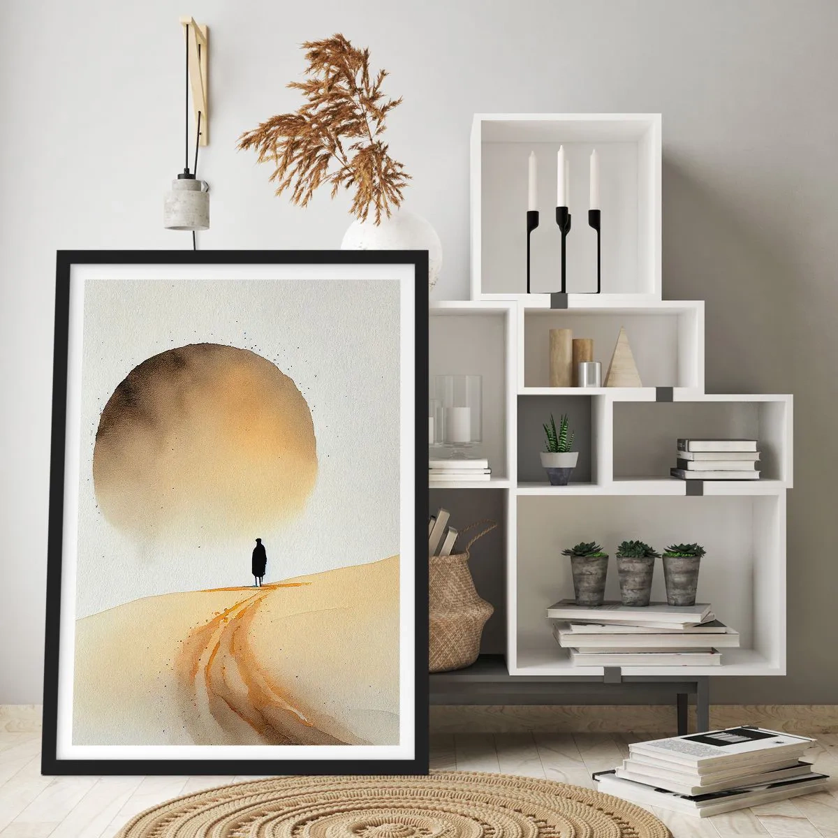 Poster in black frame - Silhouette of a traveler on a desert road - 50x70cm - Always Longing - Modern wall decoration for the living room and bedroom ARTTOR