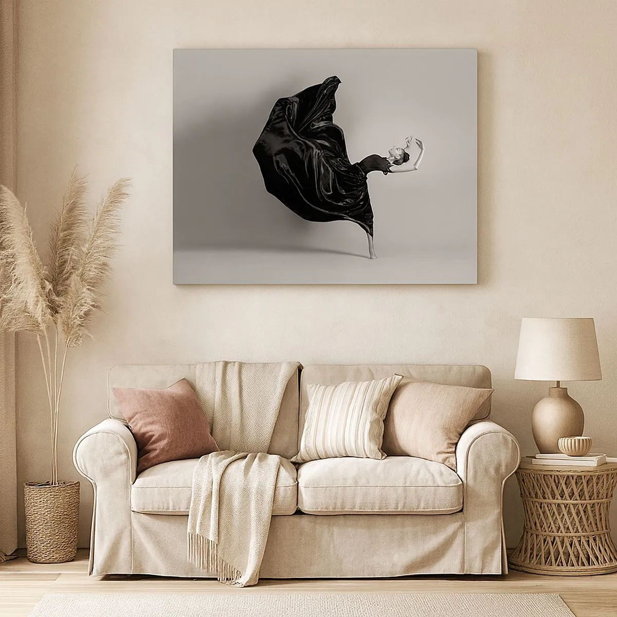 Canvas picture - An elegant dancer in a black dress in motion - 70x50cm - On the Wings of Music - Modern wall decoration for the living room and bedroom ARTTOR