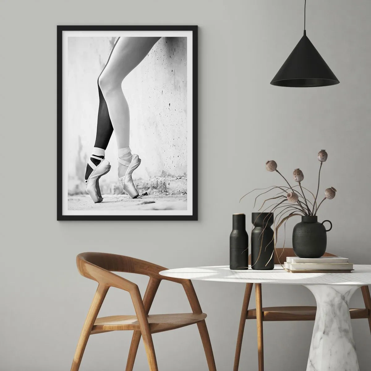Poster in black frame - The subtlety of ballet - 50x70cm - Ballerina, Voila! - Modern wall decoration for the living room and bedroom ARTTOR
