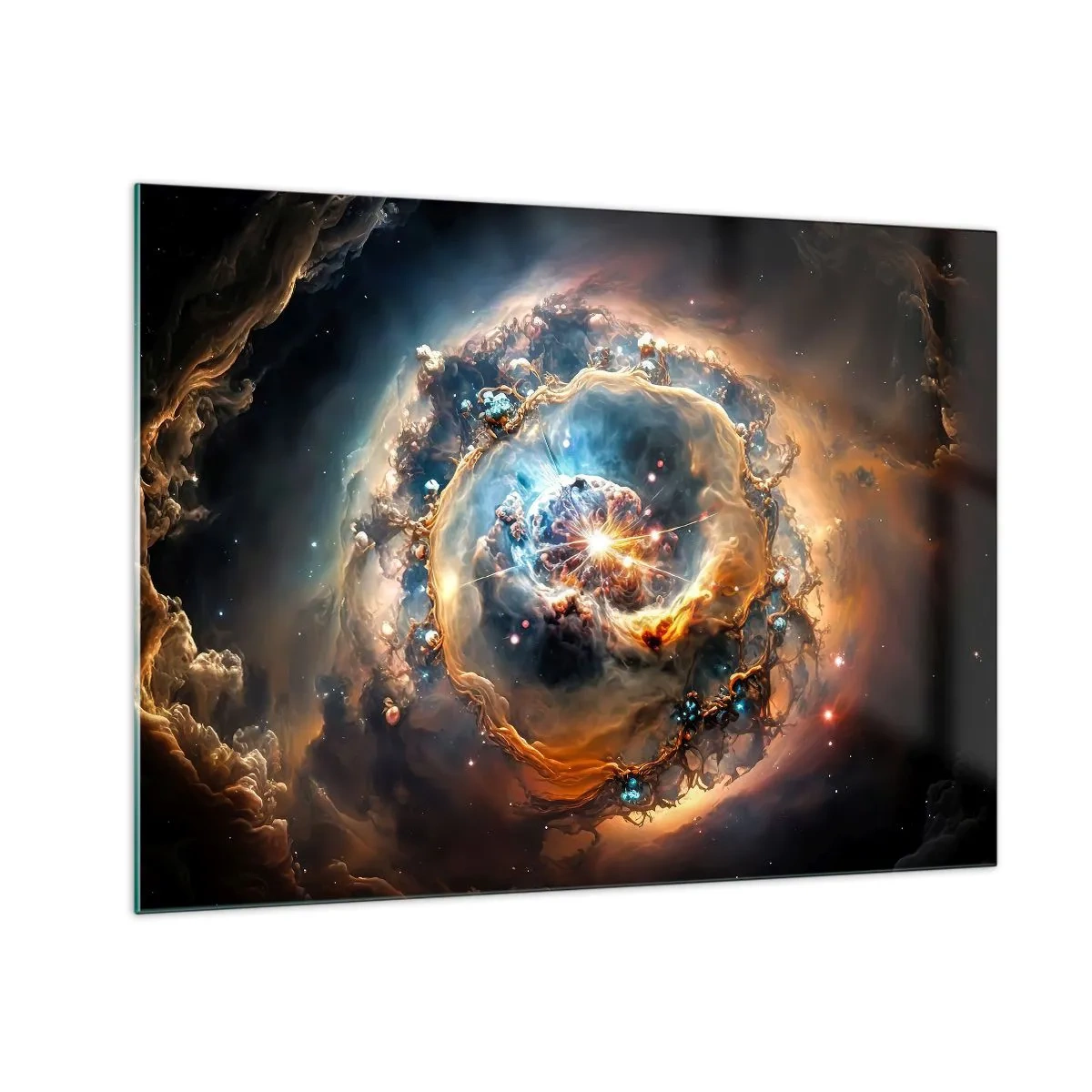 Glass picture - cosmic explosion at the center of a galactic vortex - 70x50cm - Beginning - Modern wall decoration for the living room and bedroom ARTTOR