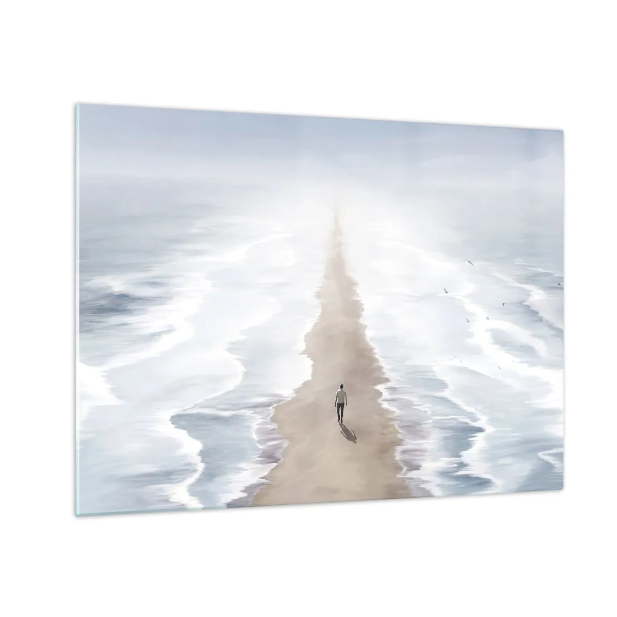 Glass picture - A figure walking alone towards the horizon among the waves - 70x50cm - Bright Future - Modern wall decoration for the living room and bedroom ARTTOR