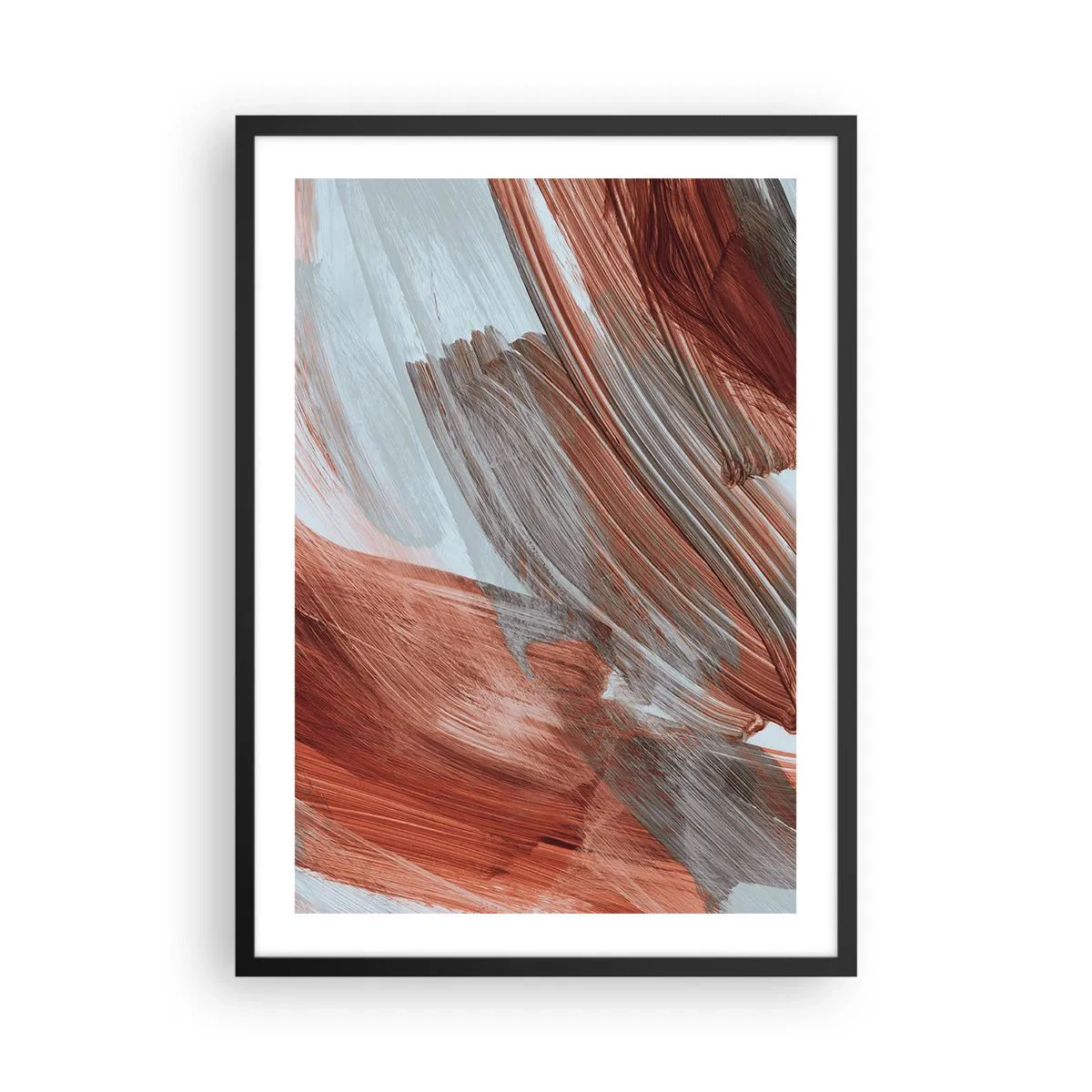 Poster in black frame - Dynamic brushstrokes in warm tones - 50x70cm - Autumnal and Windy Abstract - Modern wall decoration for the living room and bedroom ARTTOR