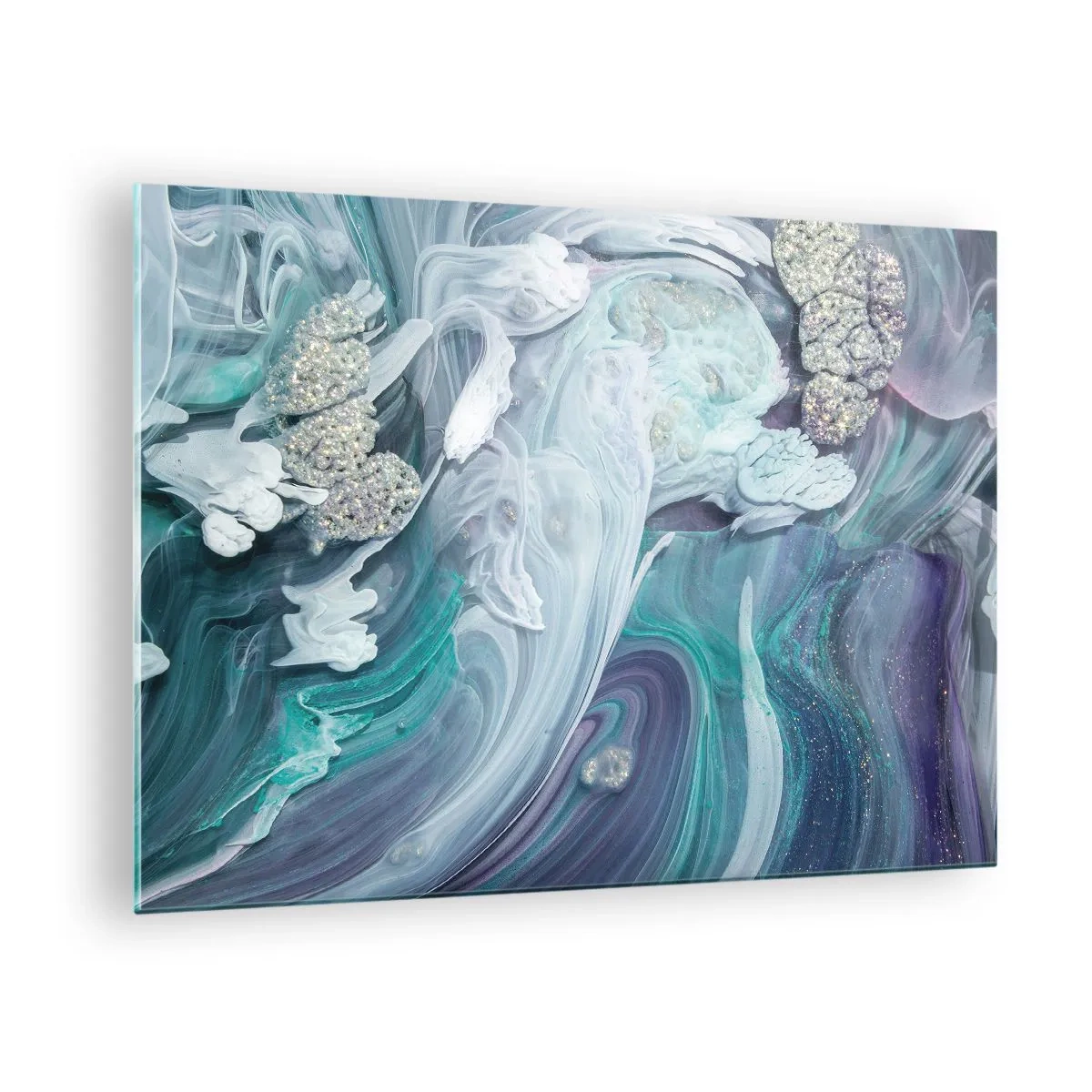 Glass picture - An abstract composition in shades of blue, purple and white. - 70x50cm - Currents of Blue - Modern wall decoration for the living room and bedroom ARTTOR